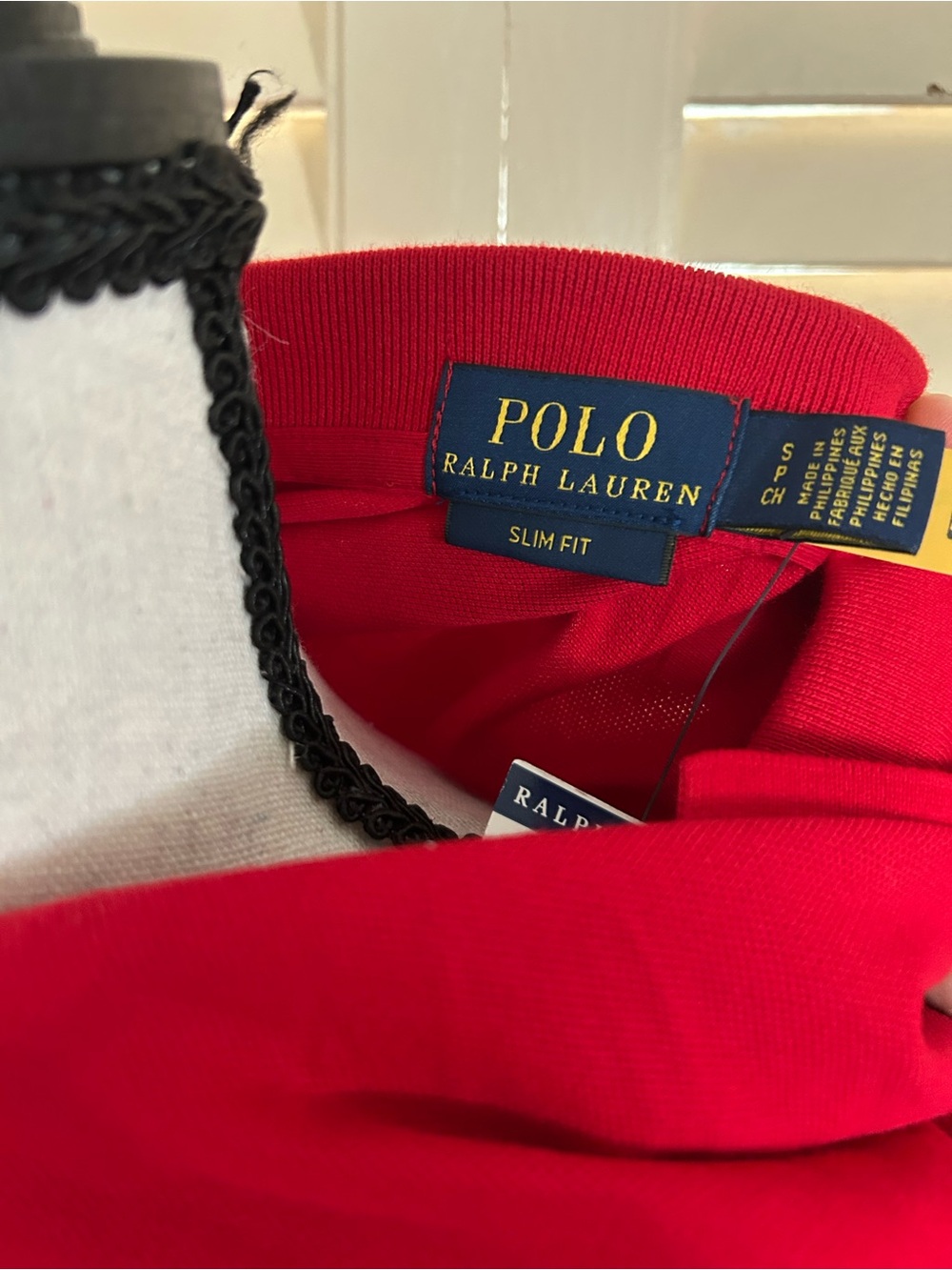 Polo Ralph Lauren Red slim Fit shirt Short-Sleeve Polo with Navy Logo - Picture 7 of 8